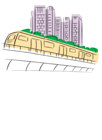Sketch of an MRT train in front of high rise buildings